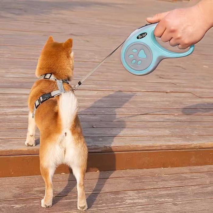Guia Retrátil para Cães 5 metros com Travão e Bloqueio, Trela Extensível com Pega Ergonómica para Passeios Seguros