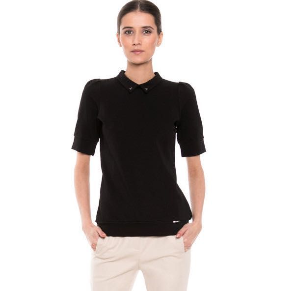 Czarna koszula SIMPLE bluzka kolnierzyk svarowki 36 s 34 xs kolnierz