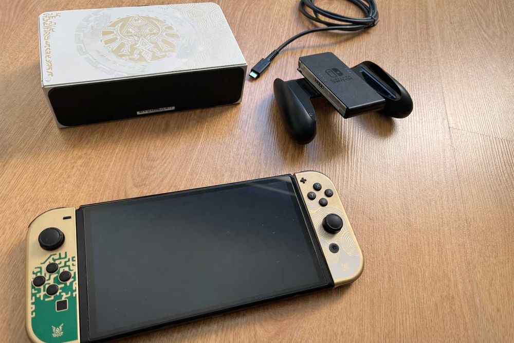 Nintendo Switch Oled Zelda TOTK + capa + bolsa + microSD
