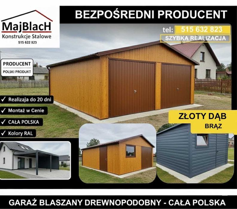 ZŁOTY DĄB Garaż Blaszany 6x5 | Blaszak | Montaż Gratis - Maj-BlacH