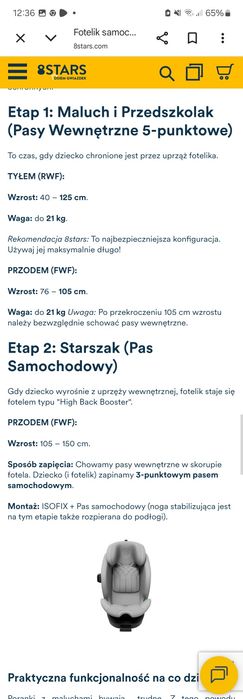 Fotelik Avionaut Stardust/obrotowy/RWF/ Jak Nowy/ Gwarancja