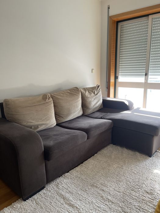Sofá Chaise Longue Castanho-Escuro - Ótimo Estado Geral