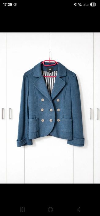 Granatowy żakiet H&M 40 dwurzędowy elegancki marynarka blazer