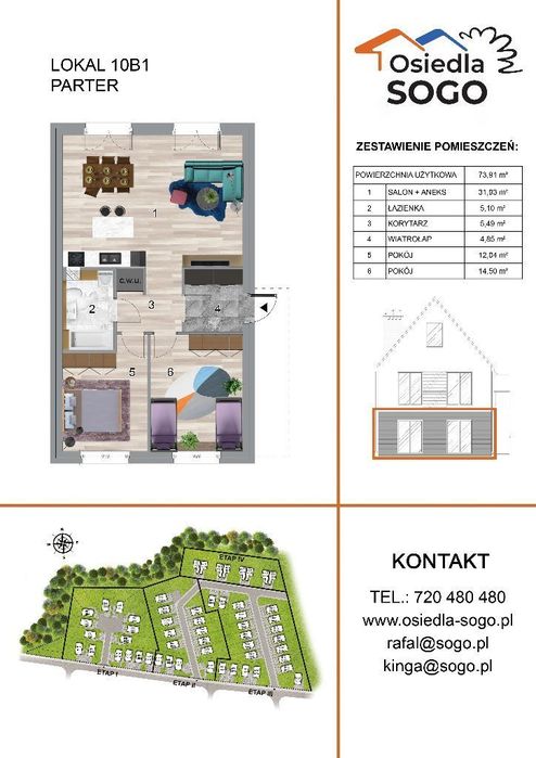BEZCZYNSZOWE  73m² + OGRÓD  330m²+m. parking.-PRZY LESIE-blsko Wrocław