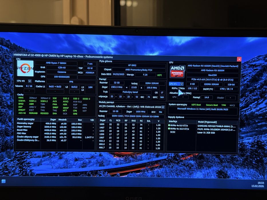 Laptop HP OMEN Ryzen 7 5800H RX6600M 32GB ram