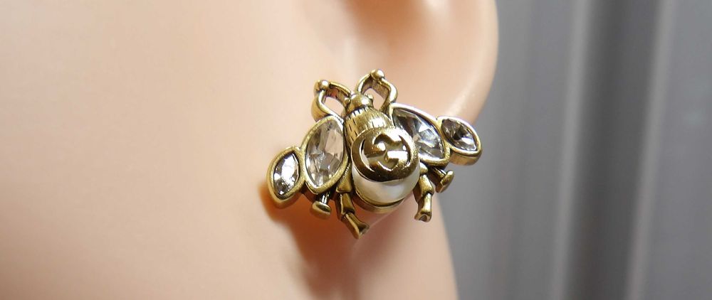Gucci Brass Pearl Bee Earring kolczyki pszczółki