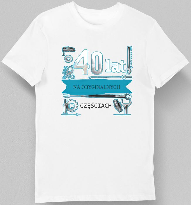 Koszulka urodzinowa 40 lat na oryginalnyczh częściach biała 2XL