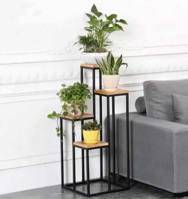 NOWY Kwietnik Regał Na Kwiaty Ozdoby 4 Półki Metal Mdf 2 KOLORY OKAZJA