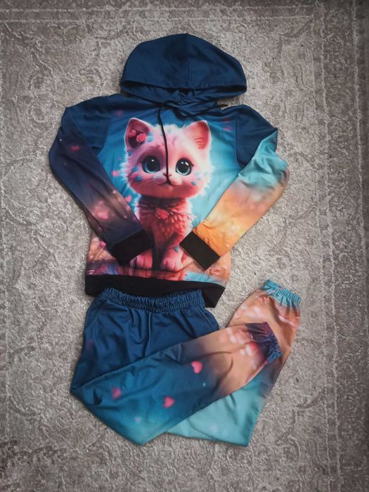 Дитячий спортивний костюм рожевий кіт, прінт розмір 146 см