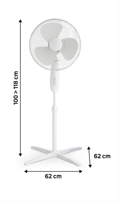 Ventoinha de Pé Branca 40cm - 3 Velocidades - Altura Regulável