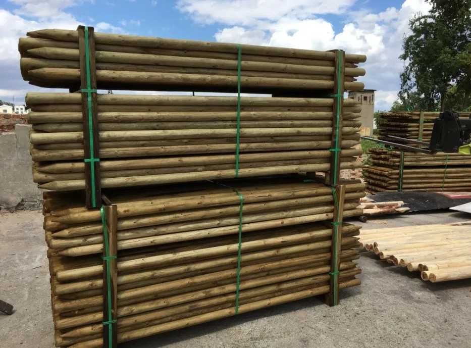 Paliki słupki drewniane do stabilizacji drzew fi5cm dł250cm ze Swadzimia słupki do drzewek, słupek 2,5m, słupki do podparcia drzewek, słupki drewniane
