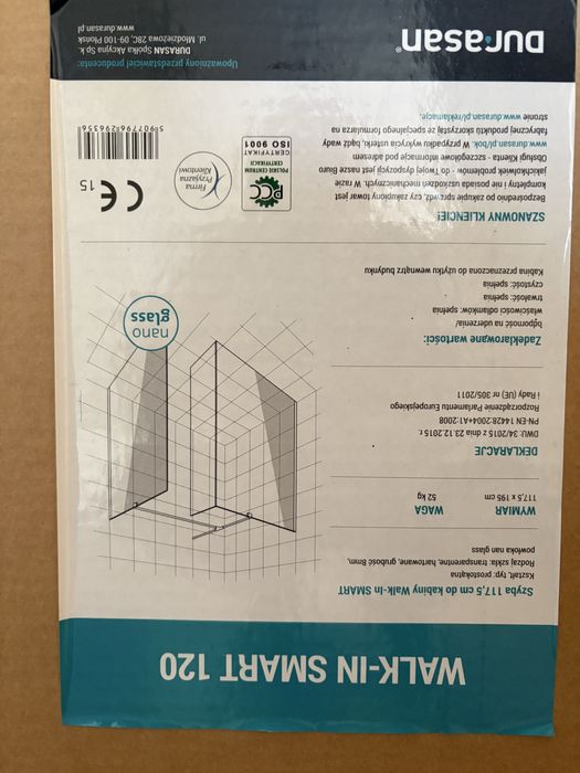 Durasan walk in smart 120/ szyba prysznicowa
