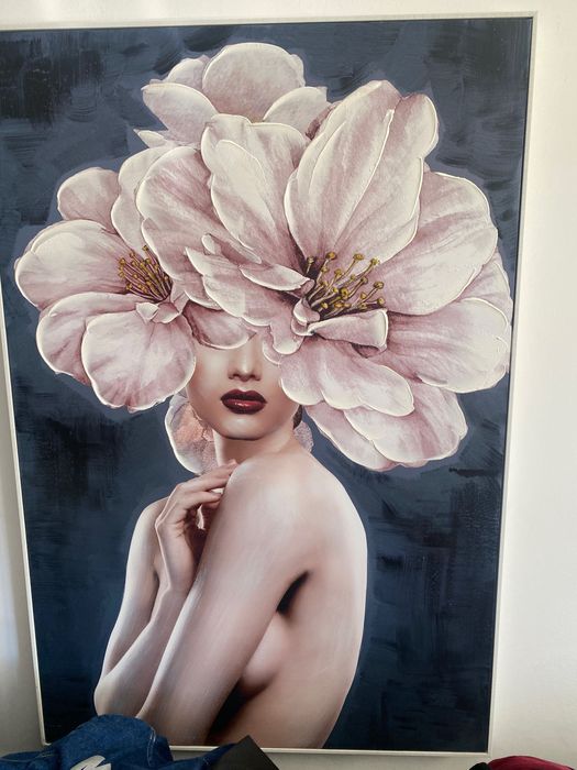 Duży obraz ręcznie malowany Eurofirany kobieta kwiaty