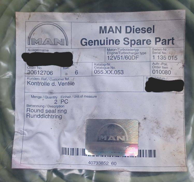 Lote com centenas de o-rings Man Diesel originais. Alta temperatura.