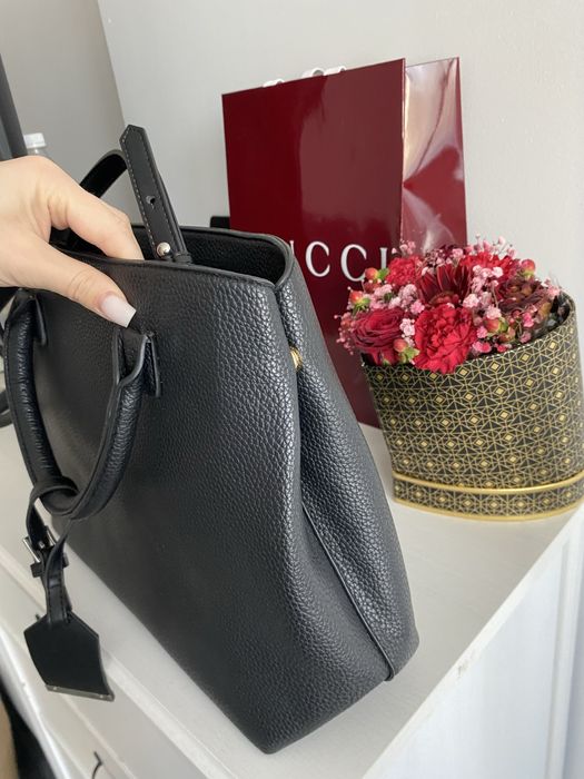 Czarna pojemna torba torebka na ramię do ręki shopper eko skórzana