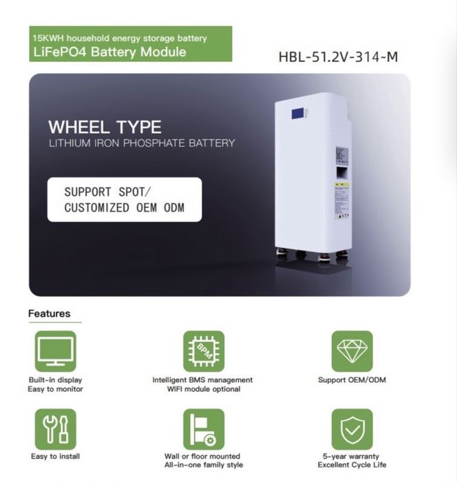 Biom professional, Lifepo4 51.2v 314a, 16kw, літій-залізо-фосфатна батарея 16 квт.