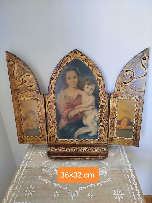 Oratório/Tríptico Religioso em madeira