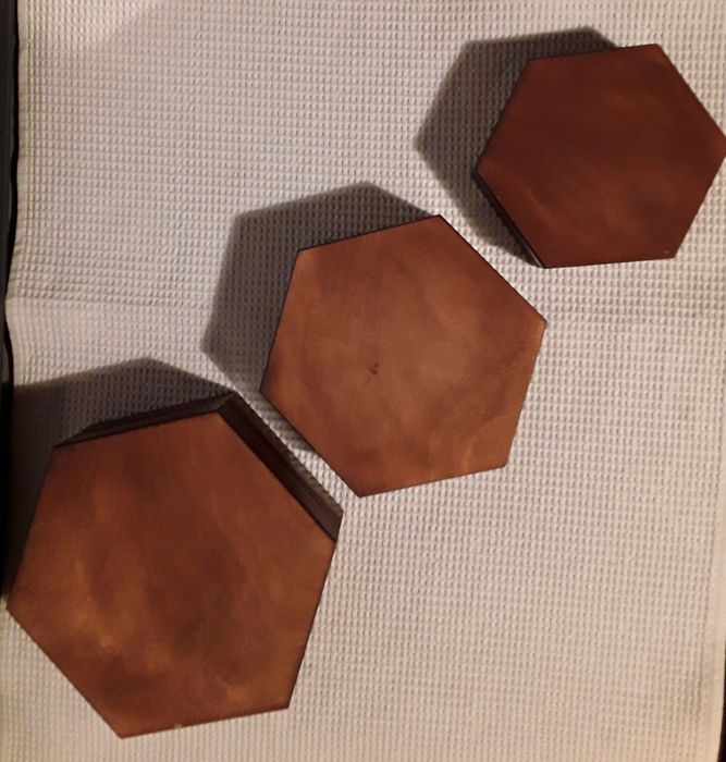 Conjunto 3 caixas de madeira vintage hexagonal em marchetaria