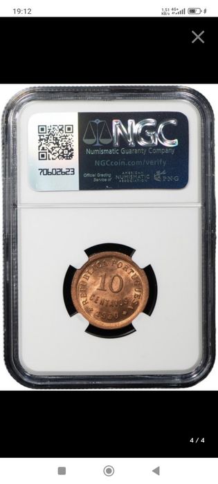 Moeda 10 Centavos 1930 Cabo Verde NGC MS65 RD – Alta Qualidade