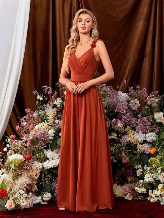 Shein sukienka na wesele maxi miedziana na ramiączkach l 11ma