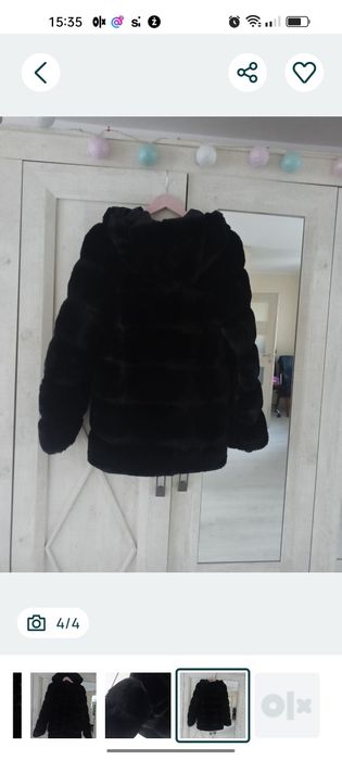 Czarne futerko z kapturem  S/M