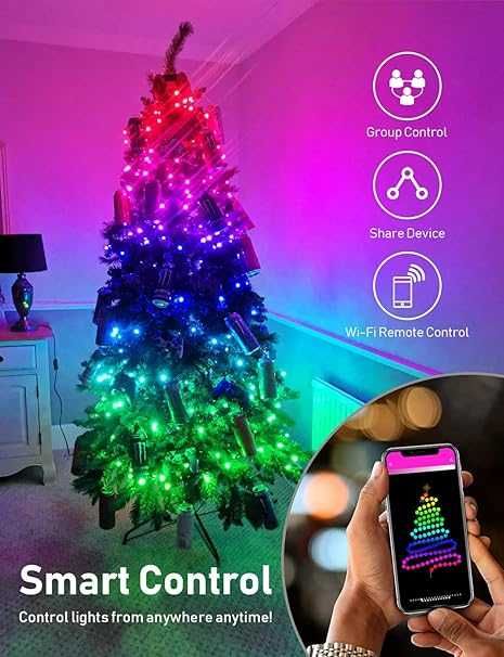 Inteligentne lampki z Pilotem LED Popotan WiFi 20m, RGB, Aplikacja