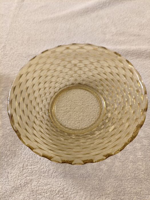 Miski talerze Ząbkowice wzór koszykowy miodowe szkło PRL