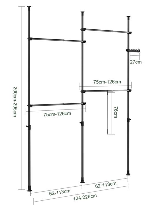 SoBuy Mocny teleskopowy wieszak na ubrania, regulowana szafa