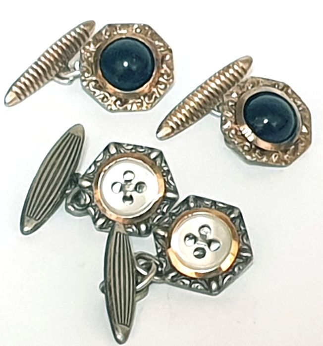 Fantásticos antigos botões de punho-prata e ouro português contrastado