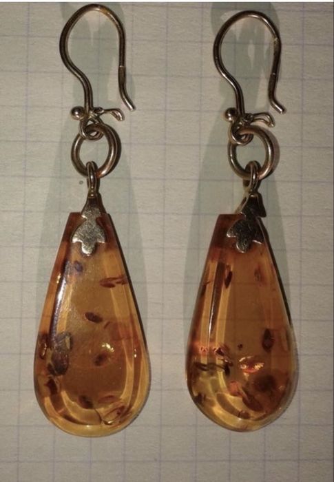 Серьги золото 583 проба с Янтарем