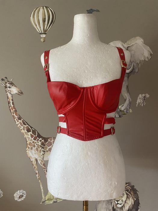 Boux Avenue gorsetowy top czerwony 65E UK30E eco skóra bustier glamour