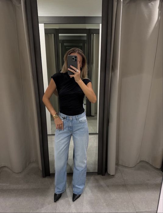 Прямі світлі блакитні джинси джинсы прямые zara straight 38 40 M L