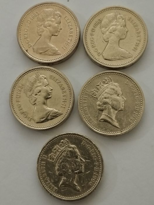 Moedas de 1 Libra UK 1983, 1984, 1985, 1996, 2016 e 2017