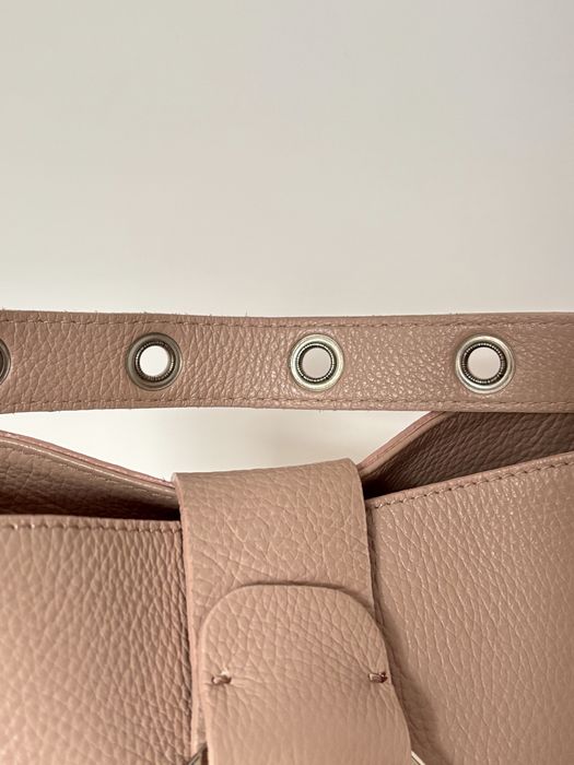 Torebka kuferek skóra licowa beż jasny róż Wojas mała stan bdb