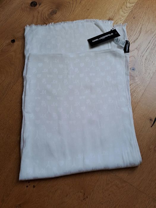 Damski szal szalik apaszka Karl Lagerfeld w monogram biały duży