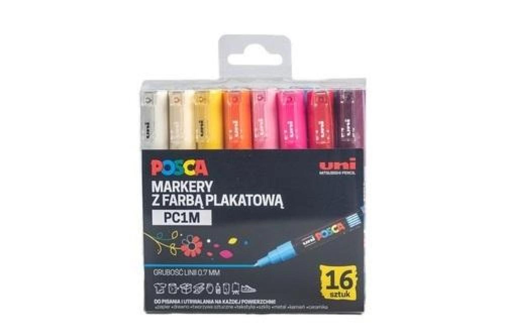 Markery plakatowe PC-1M 16 kolorów POSCA UNI Uni Mitsubishi Pencil
