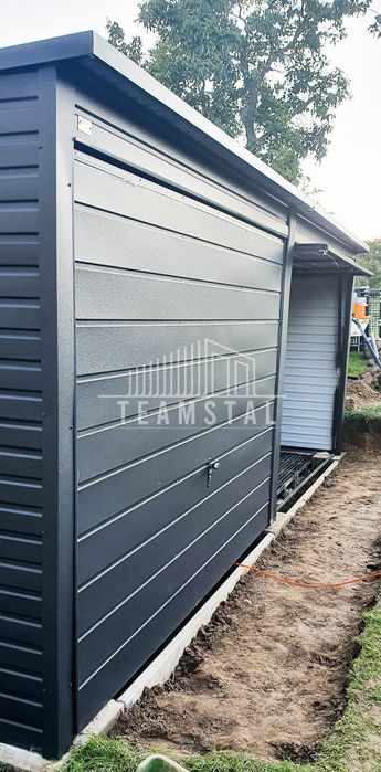GARAŻ BLASZANY 6m x 5m spad tył 2x Brama antracyt drzwi TS243 6x5