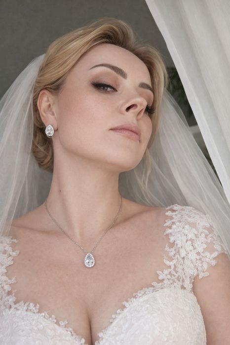 Srebrny komplet ślubny kolczyki bransoletka naszyjnik