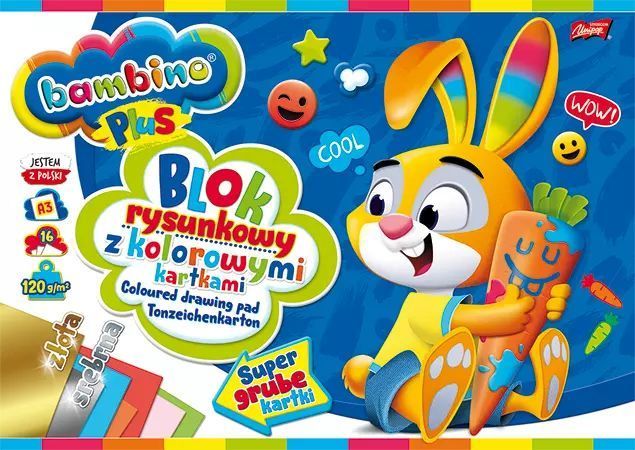 Blok rysunkowy A3 16K kolorowe kartki + zł/sr Bambino PLUS PAKIET 10 sztuk. St. Majewski