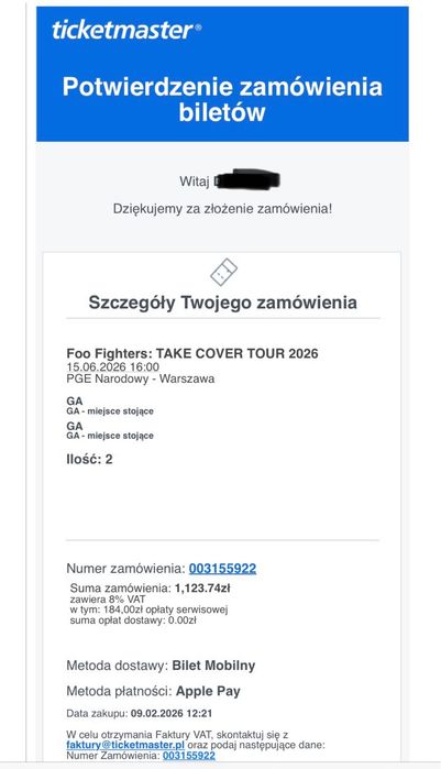 Bilety na koncert Foo Fighters W-wa 15.06