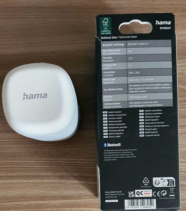 Głośnik Bluetooth Hama Tube 3.0 3W Akumulatorowy Biały
