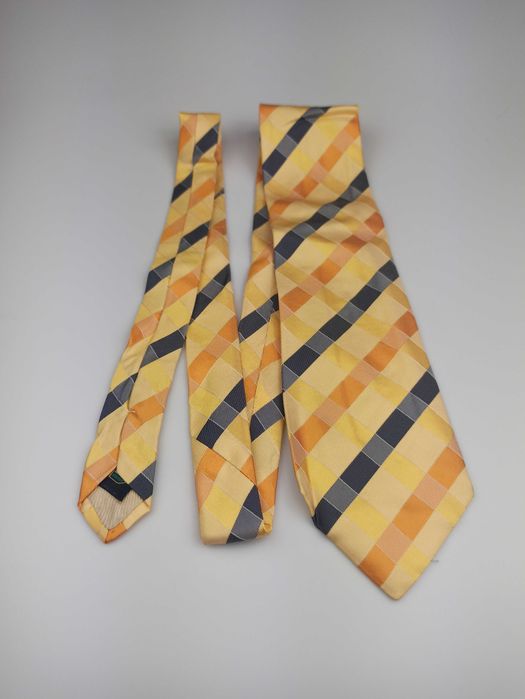 Profuomo żółty jedwabny krawat w kratkę wks500m