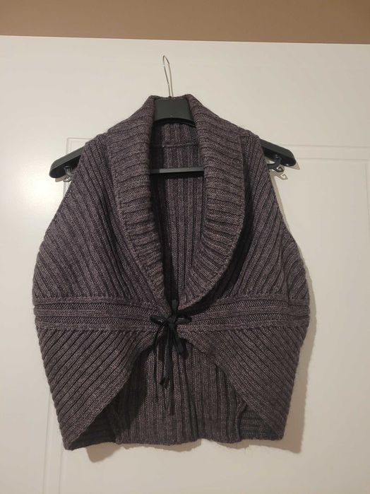 Bezrękawnik wełniany włoski 30 % moher r. 40/42  brązo-fiolet