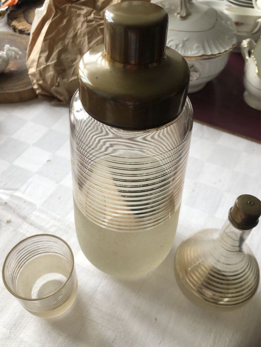 Conjunto de barman antigo, listas douradas