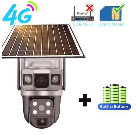 Câmera solar PTZ pode ter SIM 4G (p/ locais isolados) 6K-12MP. NOVA