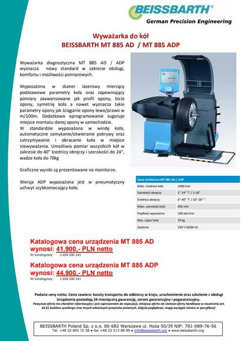 Wyważarka do kół BEISSBARTH Microtec MT 885 ADP PNEUMATYCZNY DOCISK WINDA Laser Automatyczna!