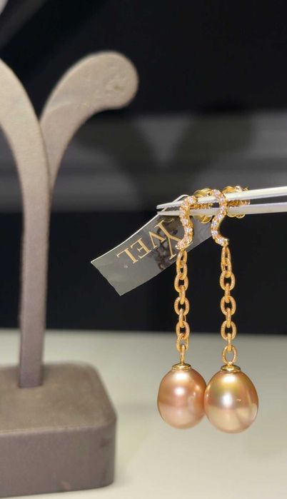 Сережки з жовтого  золота з діамантами та перлинами