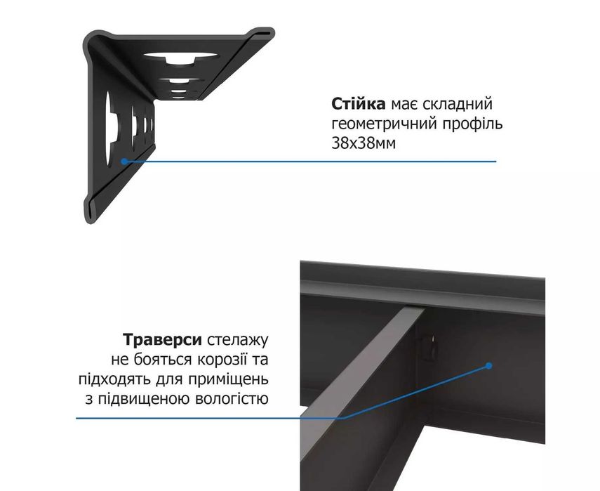 купити стелаж металевий, стеллаж металлический, чорний, МДФ 5 полиць