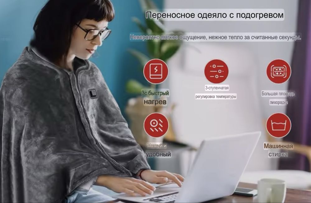 Плед з підігрівом Usb від павербанк,електроковдра,одеяло с подогревом