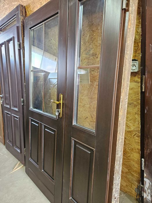 DRZWI Zewnętrzne Drewniane Sosnowe Dwuskrzydłowe Wejściowe 140x210cm